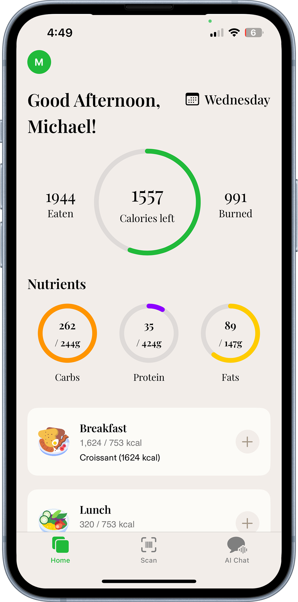Calo AI analyzing food via photo